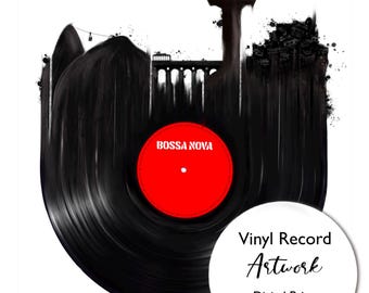 Vinyl Records Rio de Janeiro Artwork, French skyline, Music Wall Art, DJ Design