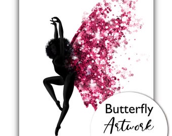 Butterfly art, Black Woman Artwork, Fairy Illustration, Digital Art, Afro Art