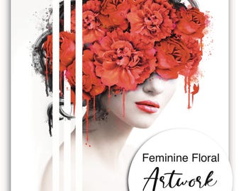 Floral Feminine Artwork, Original Feminine Design, Red Roses Wall Art