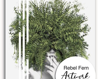 Rebel Fern Artwork, Feminine Botanical Art, Surrealism Design