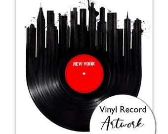 Vinyl Records New York City Artwork, NY skyline, Music Wall Art, DJ Design