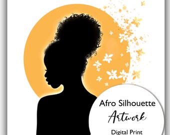 Afro Woman Artwork, 4 Delicate Silhouette Design