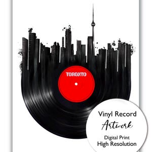 Vinyl Records Toronto Artwork, City skyline, Canadian Music Wall Art, DJ Design