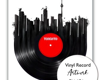 Vinyl Records Toronto Artwork, City skyline, Canadian Music Wall Art, DJ Design
