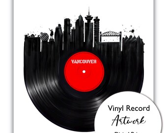 Vinyl Records Vancouver Artwork, French skyline, Canadian Music Wall Art, DJ Design