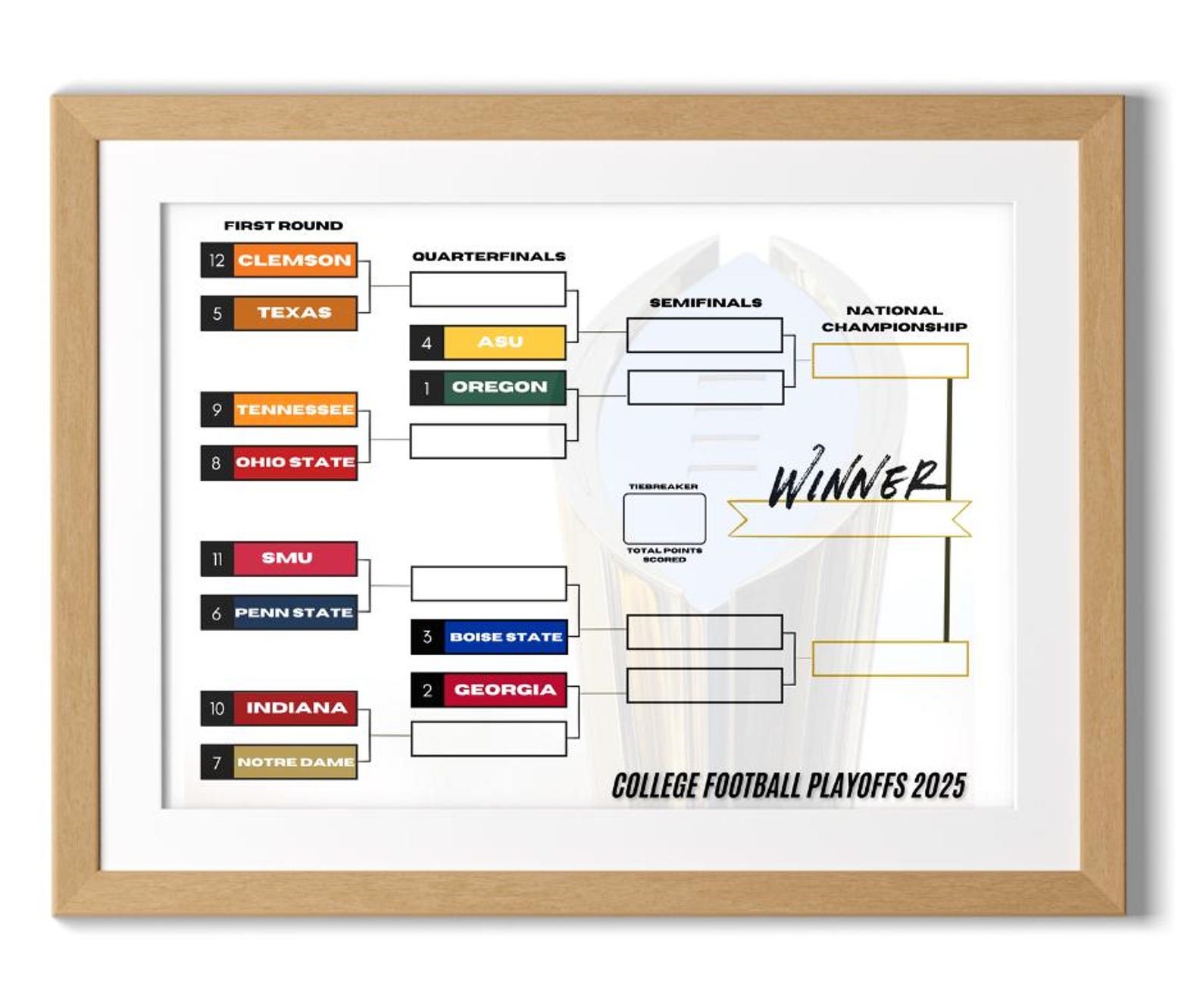 2025 College Football Championship Bracket DIGITAL DOWNLOAD Etsy