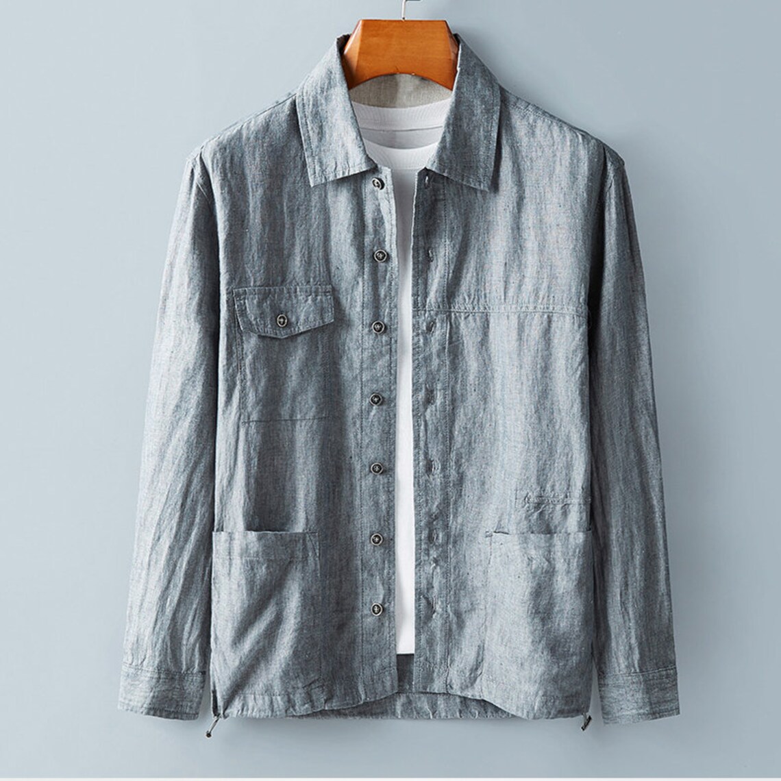 100% linen man jacket Mens Japanese retro multi-pocket loose | Etsy