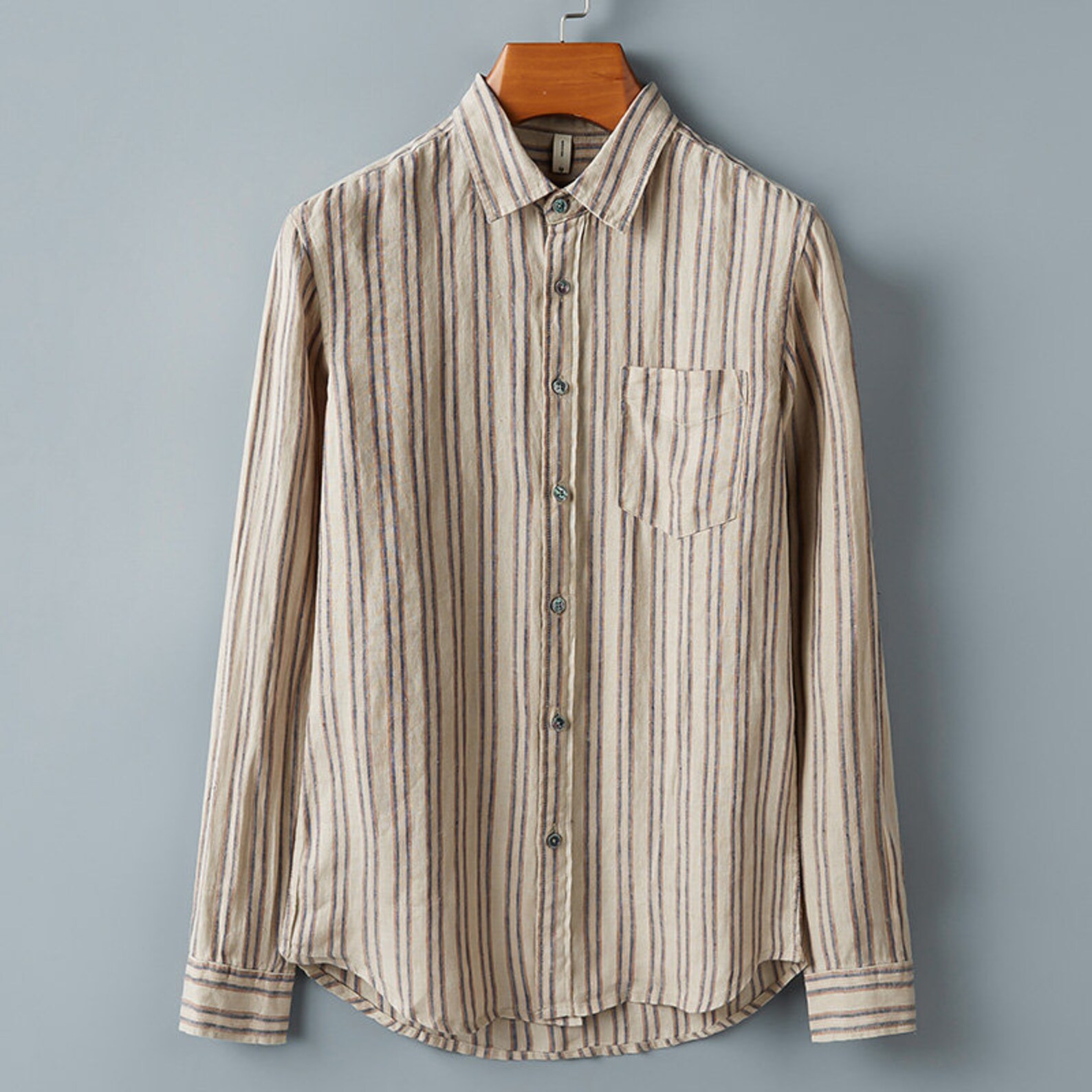 100 Linen Mens thin linen longsleeved shirt with stripes Etsy