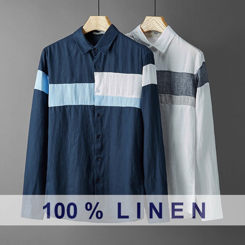 100 Linen Mens thin linen longsleeved shirt with classic Etsy