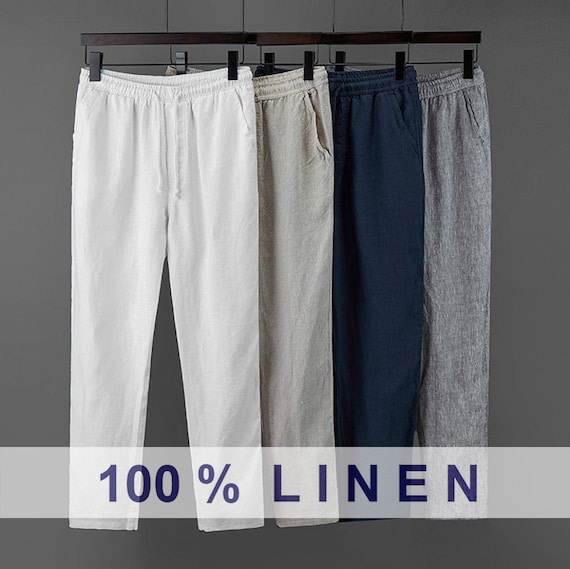 100 Linen Mens pure linen pants Mens large size casual Etsy