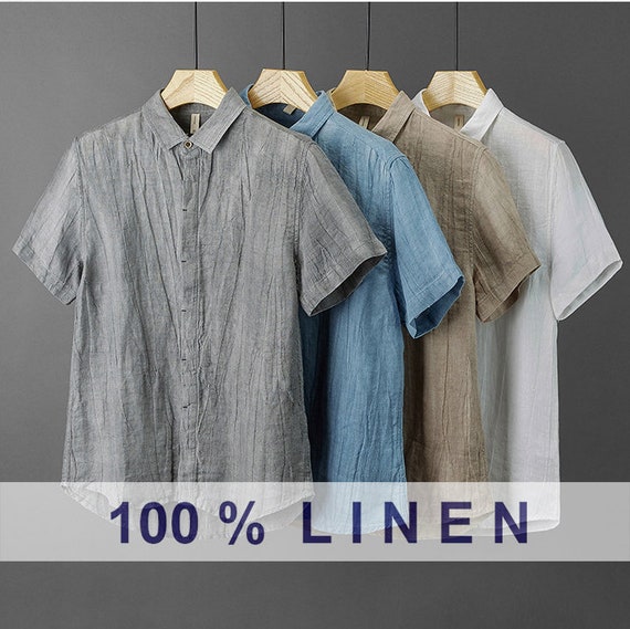 Men 100% Linen Shirt/man Summer Half Sleeved Shirts/man Lapel - Etsy