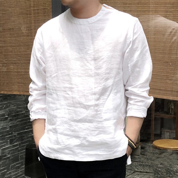 100% Linen Shirt/man Crew Neck Shirt 