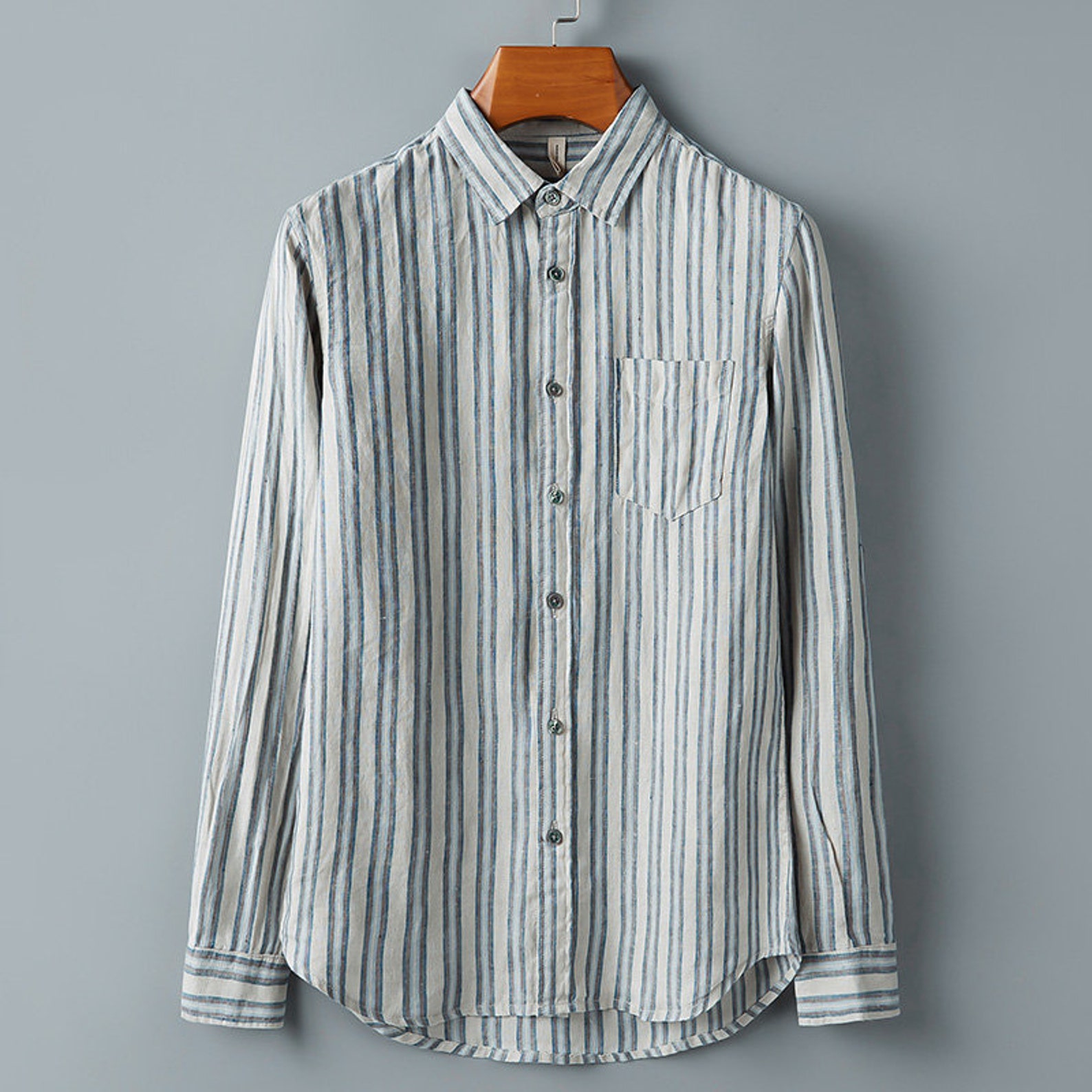 100 Linen Mens thin linen longsleeved shirt with stripes Etsy