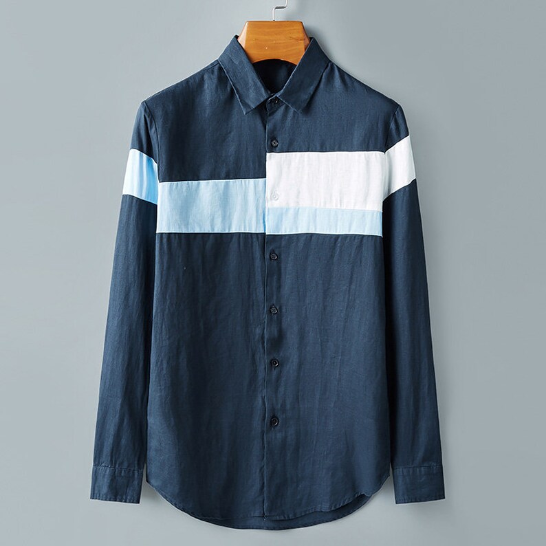 100 Linen Mens thin linen longsleeved shirt with classic Etsy