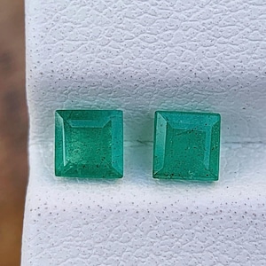 Natural Zambian Emerald Pair: Square Cut May Birthstone, 0.85 Carat