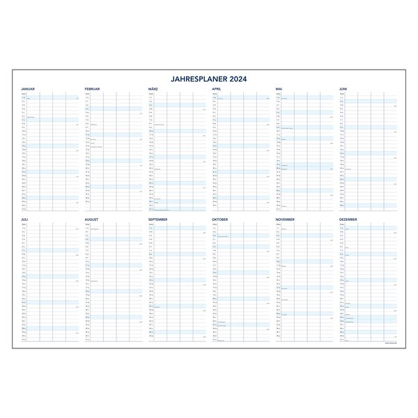 Jahresplaner für Familie und Büro 2024 - A1 mit 4 Spalten - CO2 neutral in Deutschland gedruckt - Familienplaner Wandkalender Posterkalender