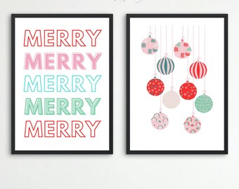 Christmas Printable » DIGITAL DOWNLOAD » Merry Wall Art » Pastel Xmas Decor » 8 x 10 PDF » Christmas Art » Colorful Christmas Typography