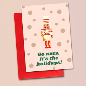 Der Nussknacker Klappkarte » Weihnachtskarte » Go Nuts Weihnachtskarte » Grußkarte für Freunde » Retro Weihnachten » Silly XMas Card » Dots