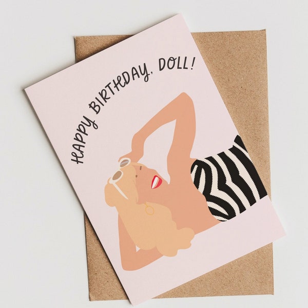 Barbie Movie Happy Birthday Doll » Margot Robbie Birthday Barbie Card » Card for Bestie BFF » Cute Barbie Card Swimsuit Any Occasion