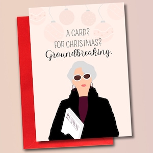 Il diavolo veste Prada Biglietto di auguri per le feste » Natale divertente » Citazioni di film » Cultura pop » Biglietto per Natale innovativo » Miranda Priestly