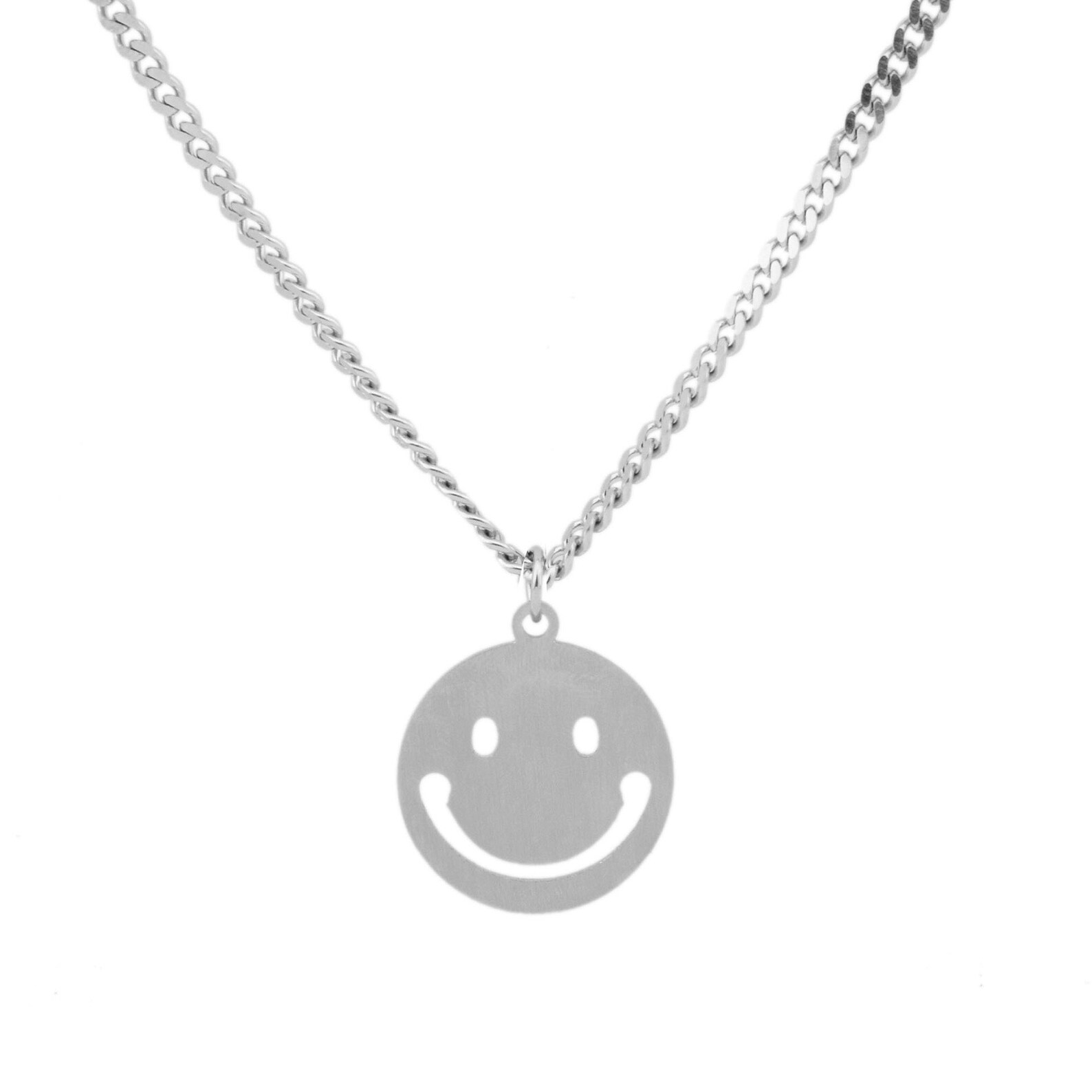 Smiley Face Necklace Silver Smile Face Emoji Necklace Modern Etsy