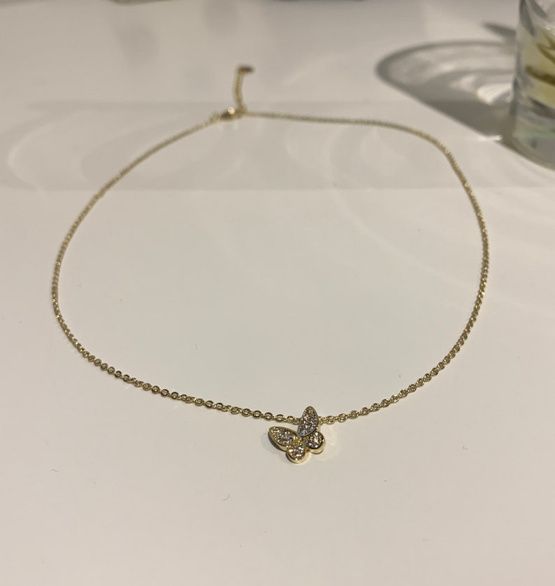 Delicate CZ butterfly Layering Necklace Dainty butterfly Charm Choker Necklace Dangling necklace Gold dangle Minimalist Simple Necklace