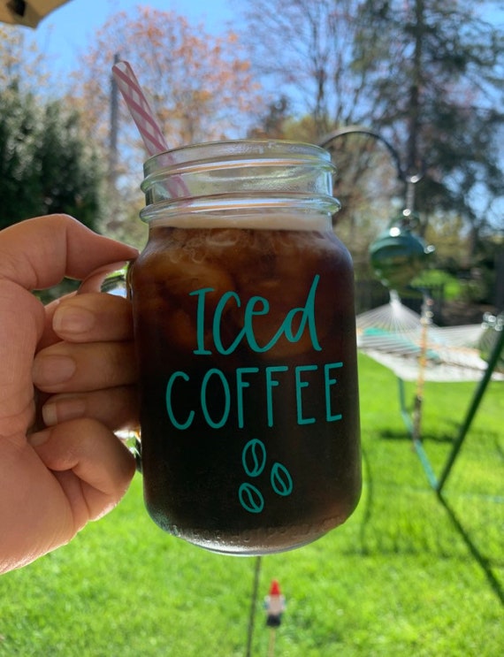 Iced Coffee Mason Jar Mug / Iced Coffee Cup / Iced Coffee Mug Etsy