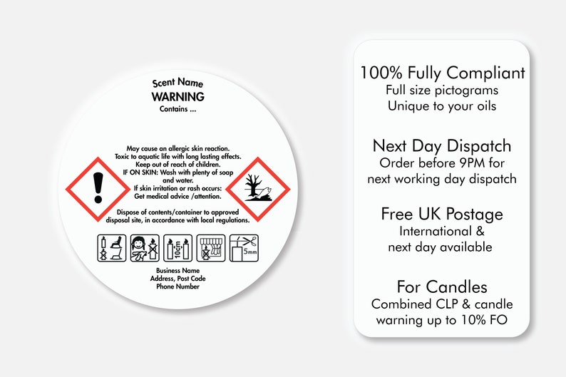 Next Day Dispatch Free Shipping Gloss CLP Label for Candles Labels Stickers, Labels & Tags