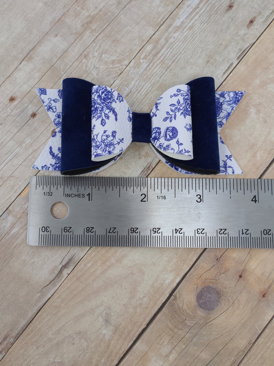 Azul y blanco Toile apilado piel sintética y lazo de | Etsy