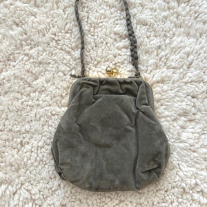 vintage Cabrelli grey suede purse with braided handle - made in Canada - vintage gray grey purse - gold detailing - vintage leather purse