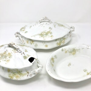 antique W. M. Grindley & Co England semi-porcelain Fleur D&#39;or pattern Rd No 268478 serving set