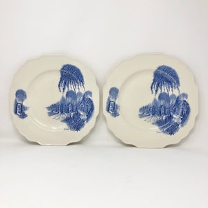 set of 2 antique (1907) Myott Son & Co. English Garden Blue blue-and-white plate made in England