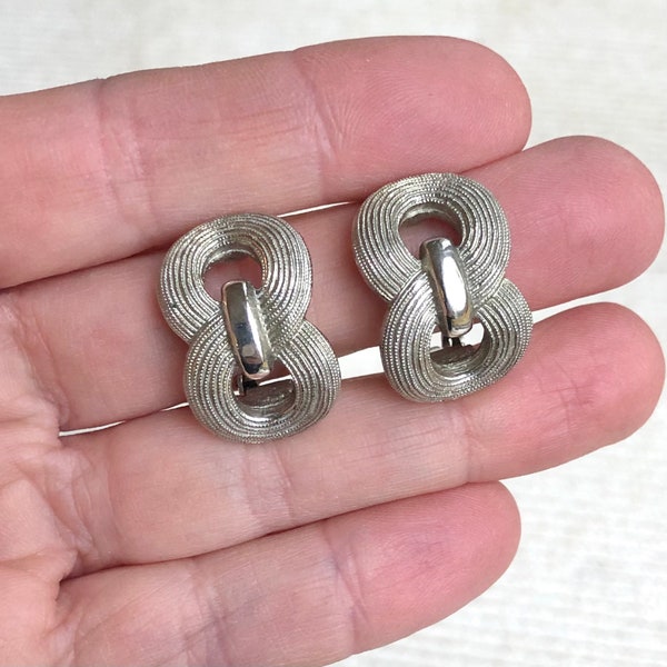 vintage Orena silver tone clip on earrings - vintage earrings - vintage silver earrings - clip on earrings - rope style earrings