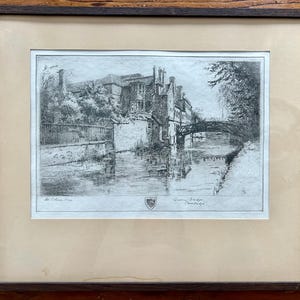 Mabel Oliver Rae (1868-1956) Queens&#39; Bridge, Cambridge, signed etching in original framing by The Heffer Gallery Cambridge England