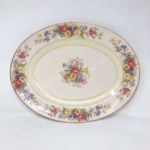 vintage antique J & G Meakin England rising sun mark floral platter - 14&quot; x 11&quot; - amazing vintage condition