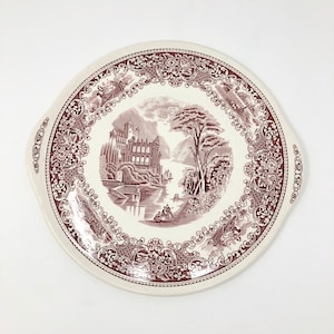 Myott Son & Co. cake plate / red transferware / Cambridge Old England cake plate / made in England / myott ironstone
