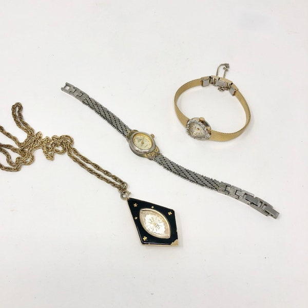 vintage watch lot - Sarah Coventry quartz - Sensor quartz heart shape diamond chip gold - Youngs 17 jewels INCABLOC Swiss