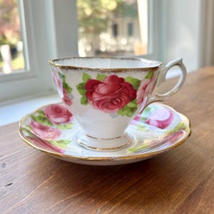 Royal Albert Old English Rose cup and saucer - very good vintage condition