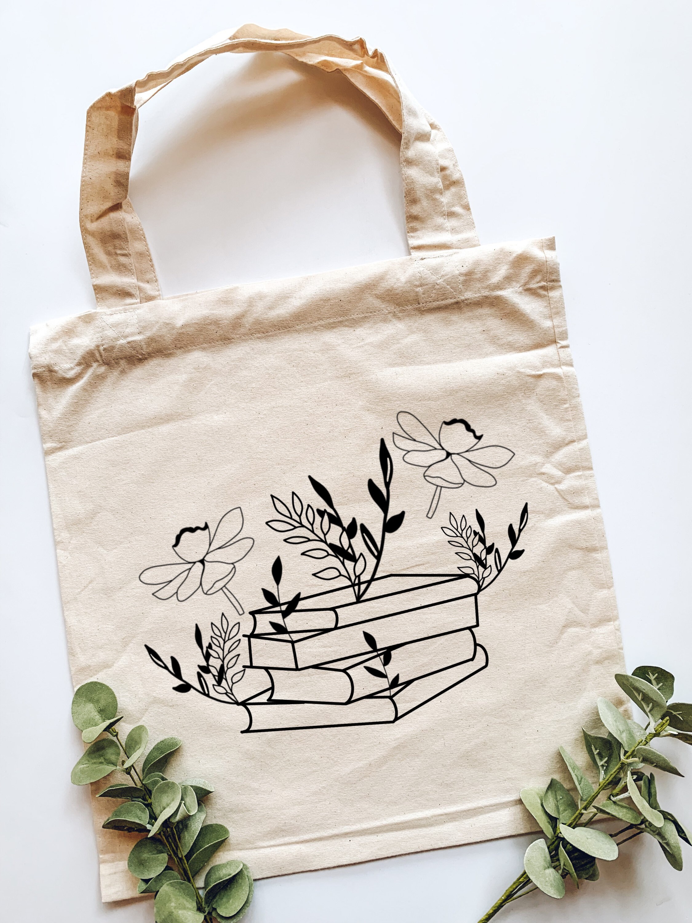 Leaves Tote Bag, Tree of Life Inspired Botany Flora Round Icon Simplistic Print, Cloth Linen Reusable Bag for Shopping Books Beach and More, 16.5 inch