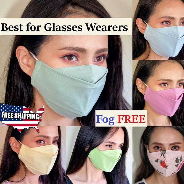 No Fog Face Mask for Glasses wearers anti fog Soft Japanese cotton 3D face mask reusable washable cool winter mask professional solid colors