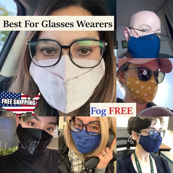 FaceMask for glasses wearers no fog professional look Japanese cotton protective 3D reusable washable cool winter mask helps prevent fogging