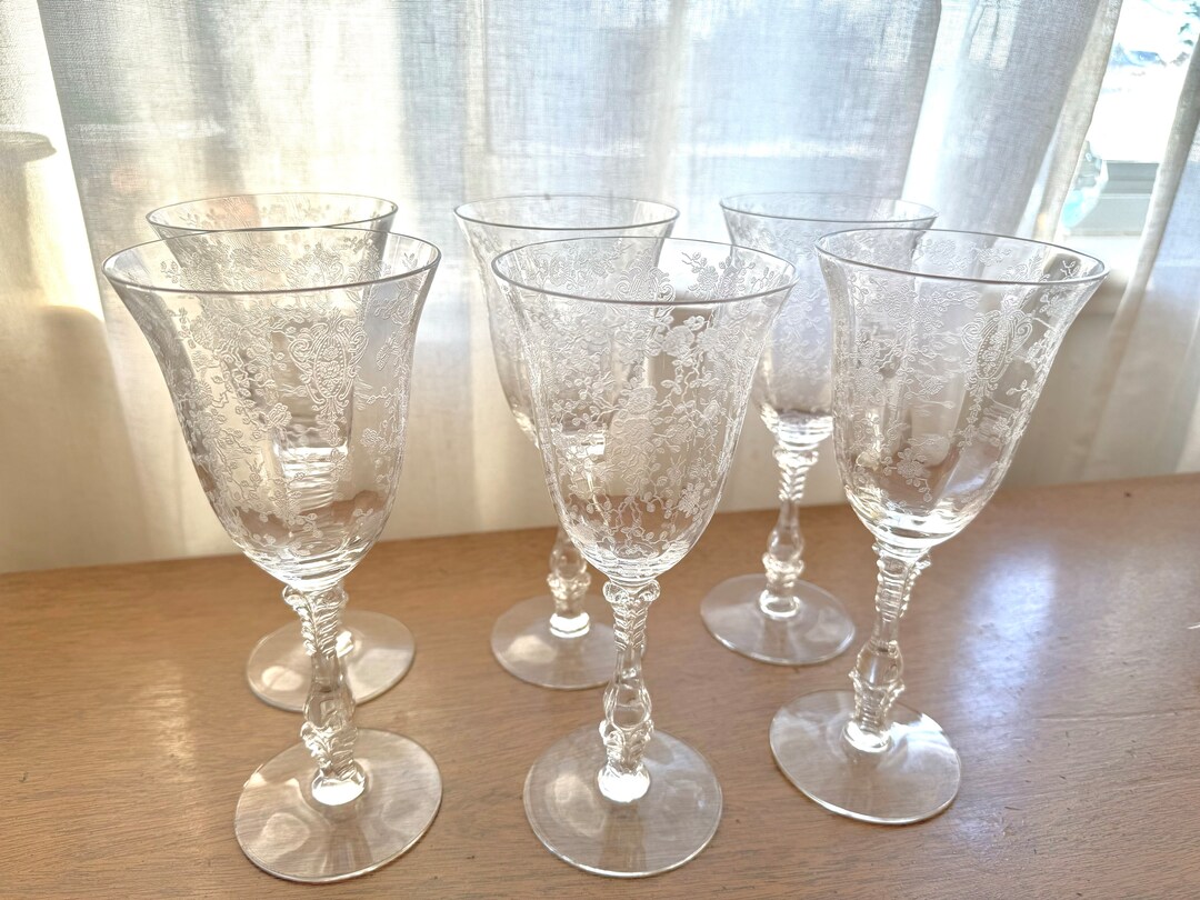 6 Cambridge Rose Point Crystal Wine Glass - Etsy
