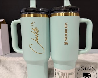 Personligt Stanley Quencher ProTour Flip-sugrör 40oz Anpassat namn Graverat Stanley Cup Guld Lasergraverat Tumbler Gåva