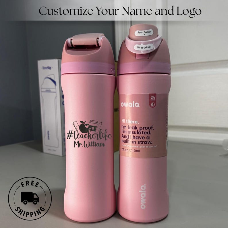 Personalized engraved Owala 24oz FreeSip water bottle for best teacher. Custom name laser engraved. Ideal teacher day gift and teacher appreciation present for school teachers.