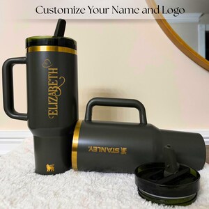 Personalized Stanley Quencher ProTour Flip Straw 40oz gold tumbler with custom name laser engraved