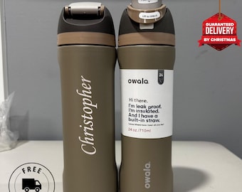 Botella de agua Owala personalizada: vaso térmico de 24 oz con grabado láser personalizado, regalo con nombre personalizado y taza de acero inoxidable grabada.