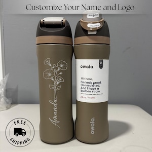 Custom engraved Owala 24oz FreeSip water bottle with September birth flower aster and custom name. Thoughtful personalized birthday gift for her. Laser engraved reusable floral drinkware.
