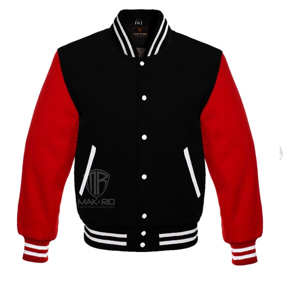 Handmade Varsity Jacket for Men All Wool Jacket Letterman Baseball School College Jacket Team Club Jacket Bomber Jacket Black Red Etsy