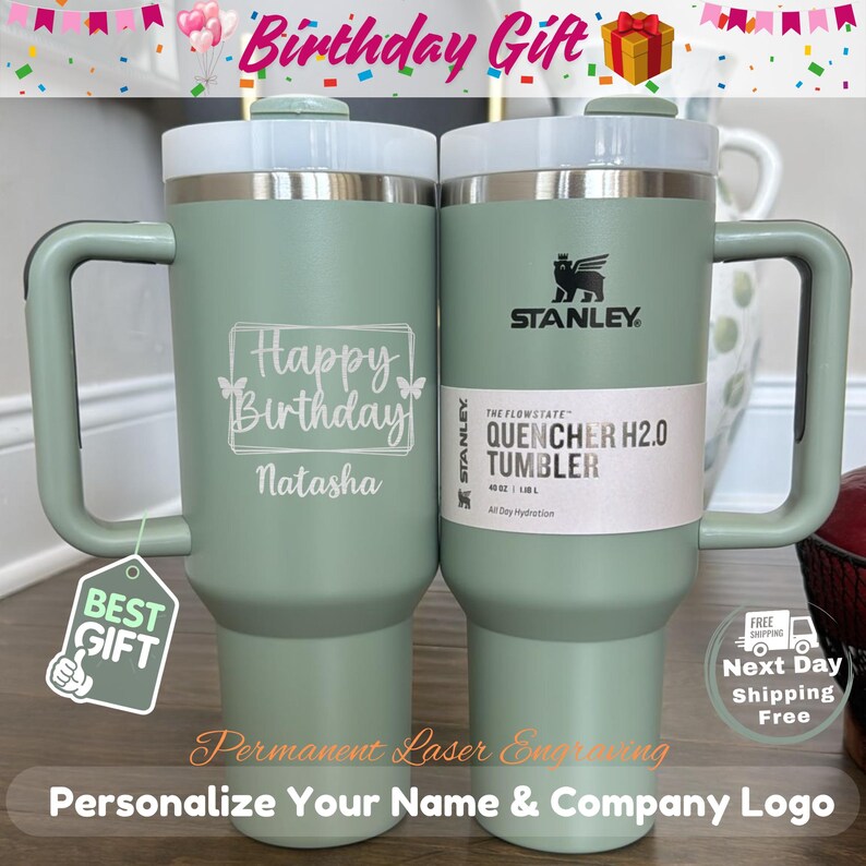 Custom Happy Birthday Engraved 40oz Tumbler Laser Printing Name Lover Gifts Stanley Cup Gifts For Birthday Trendy Custom Birthday Gifts