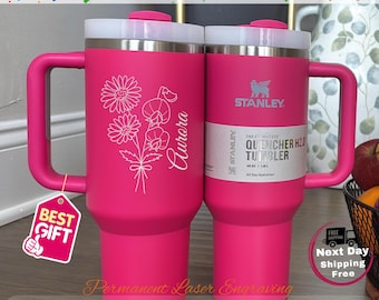 Personalized Stanley 40oz Tumbler | Laser Engraved Birth Flower Design | Mother’s Day Gift, Custom Name, Bridesmaid Proposal, Birthday Cup